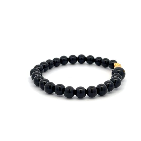 18K Gold Pixiu Piyao Bracelet Gemstones Onyx 6mm Elastic Bracelet Letter I - Picture 4 of 6